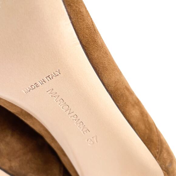 Marion Parke Millie Booties Brown Suede Ankle Strap Kitten Pointed Toe Sz 37 / 7 - Picture 9 of 9